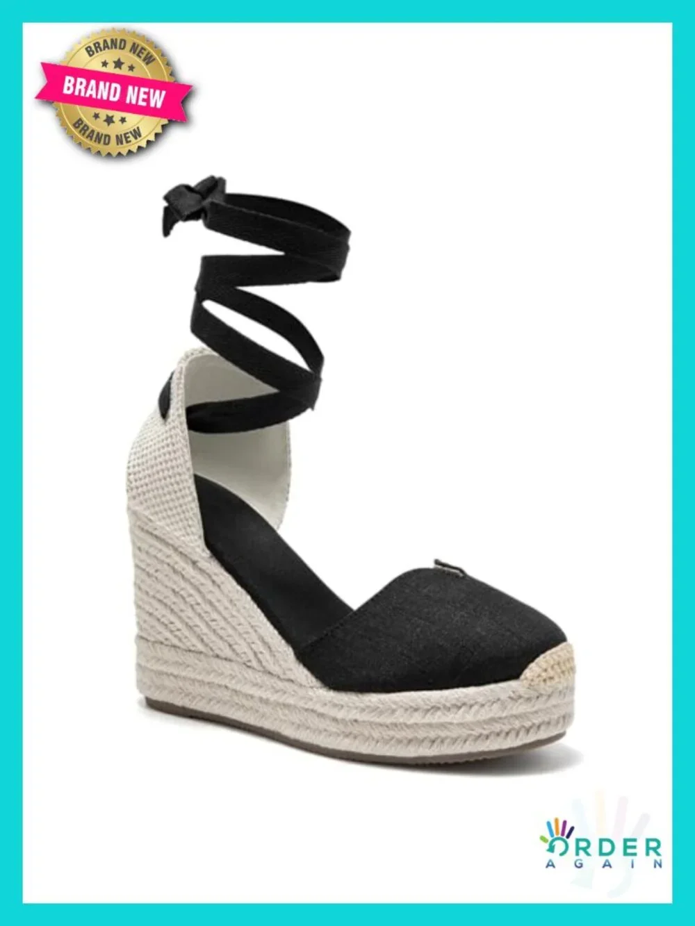 Canvas Espadrille Wedge Sandals Closed Toe Platform Lace Up Ankle Strap